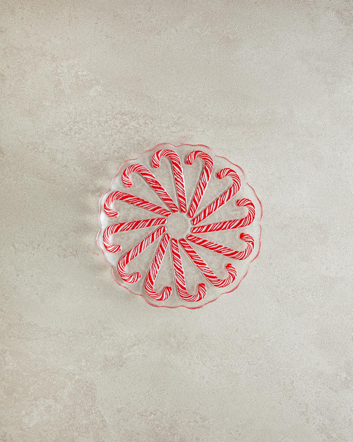 Candy Cane Cam Pasta Tabağı 17 cm Kırmızı