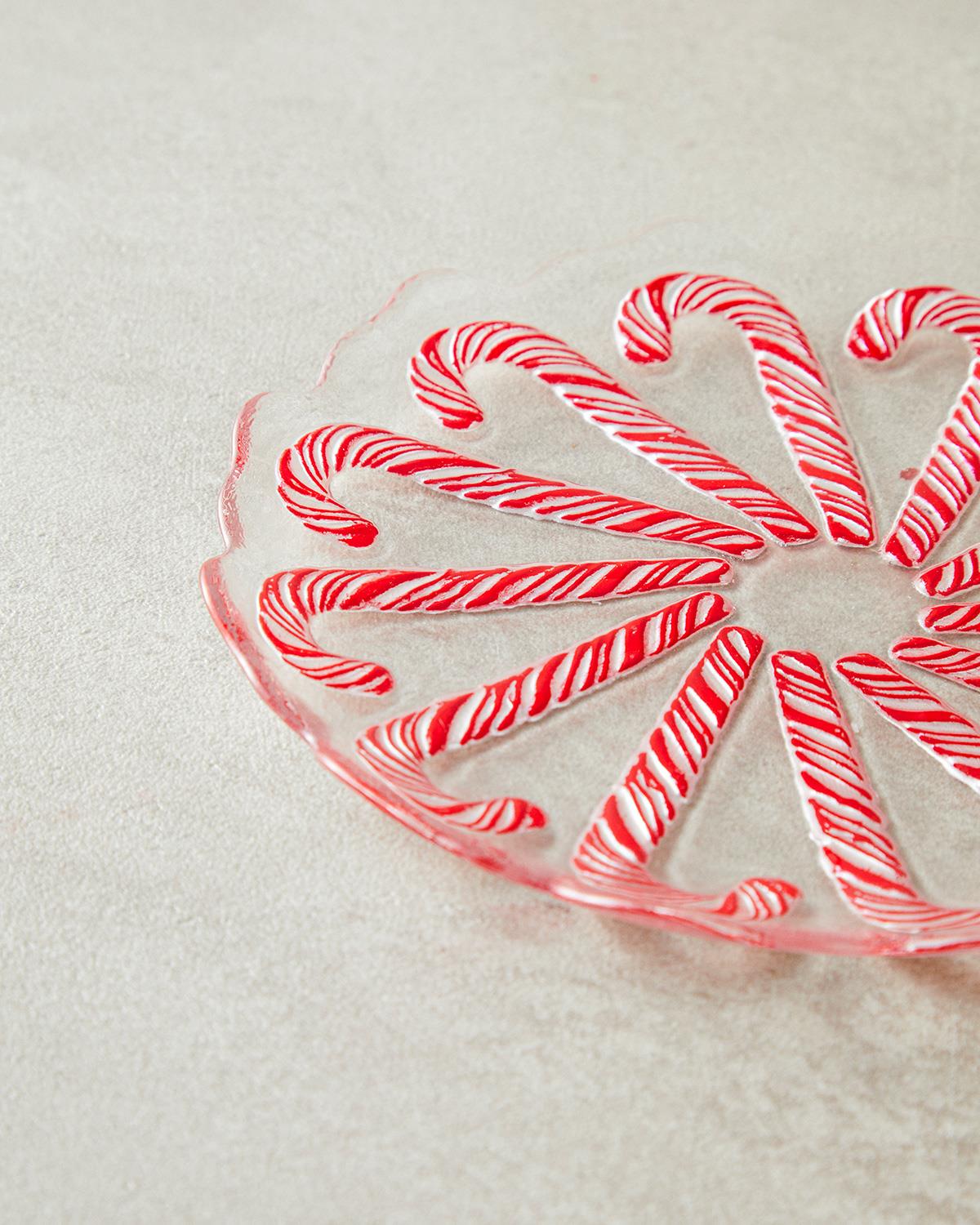 Candy Cane Cam Pasta Tabağı 17 cm Kırmızı