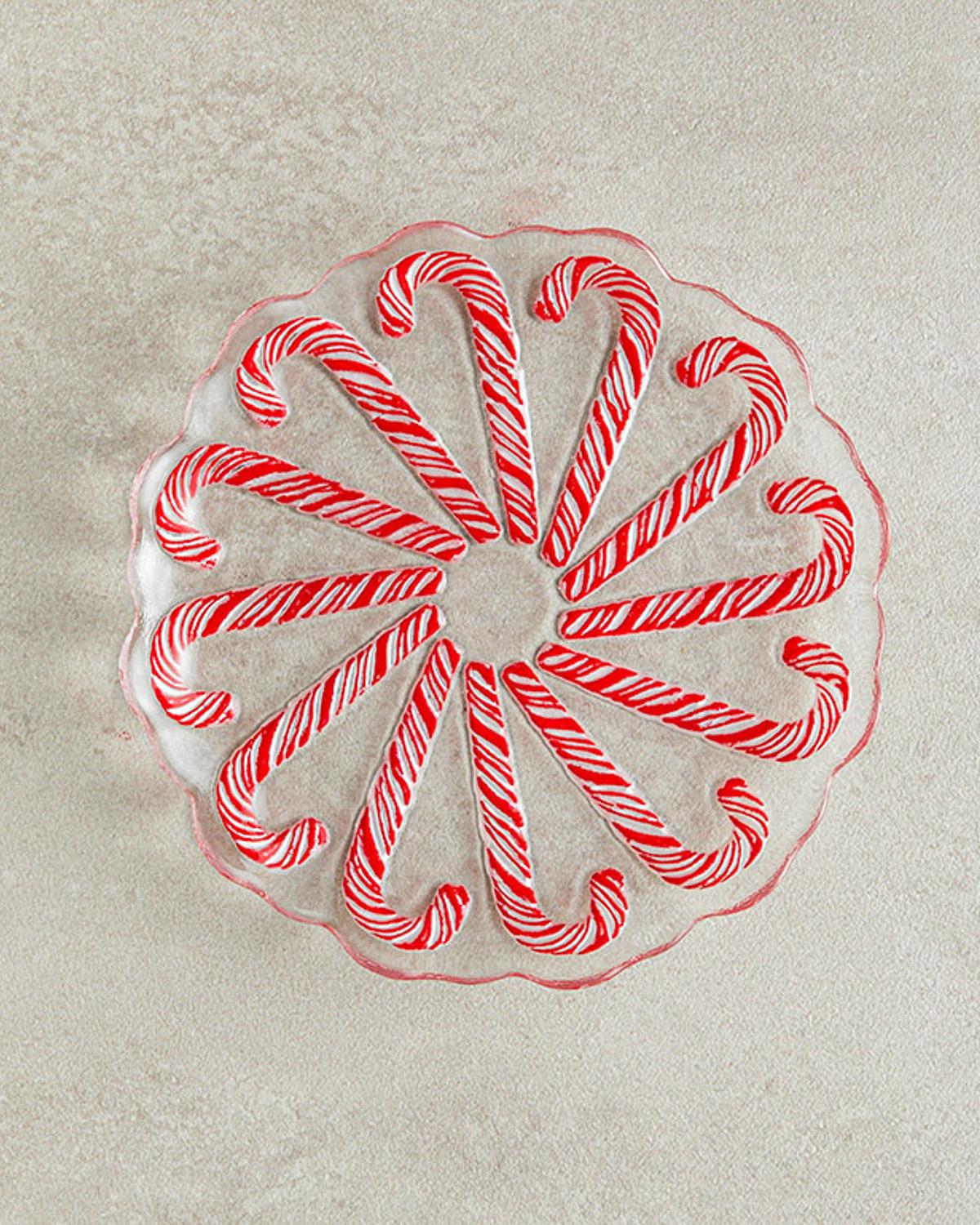 Candy Cane Cam Pasta Tabağı 17 cm Kırmızı