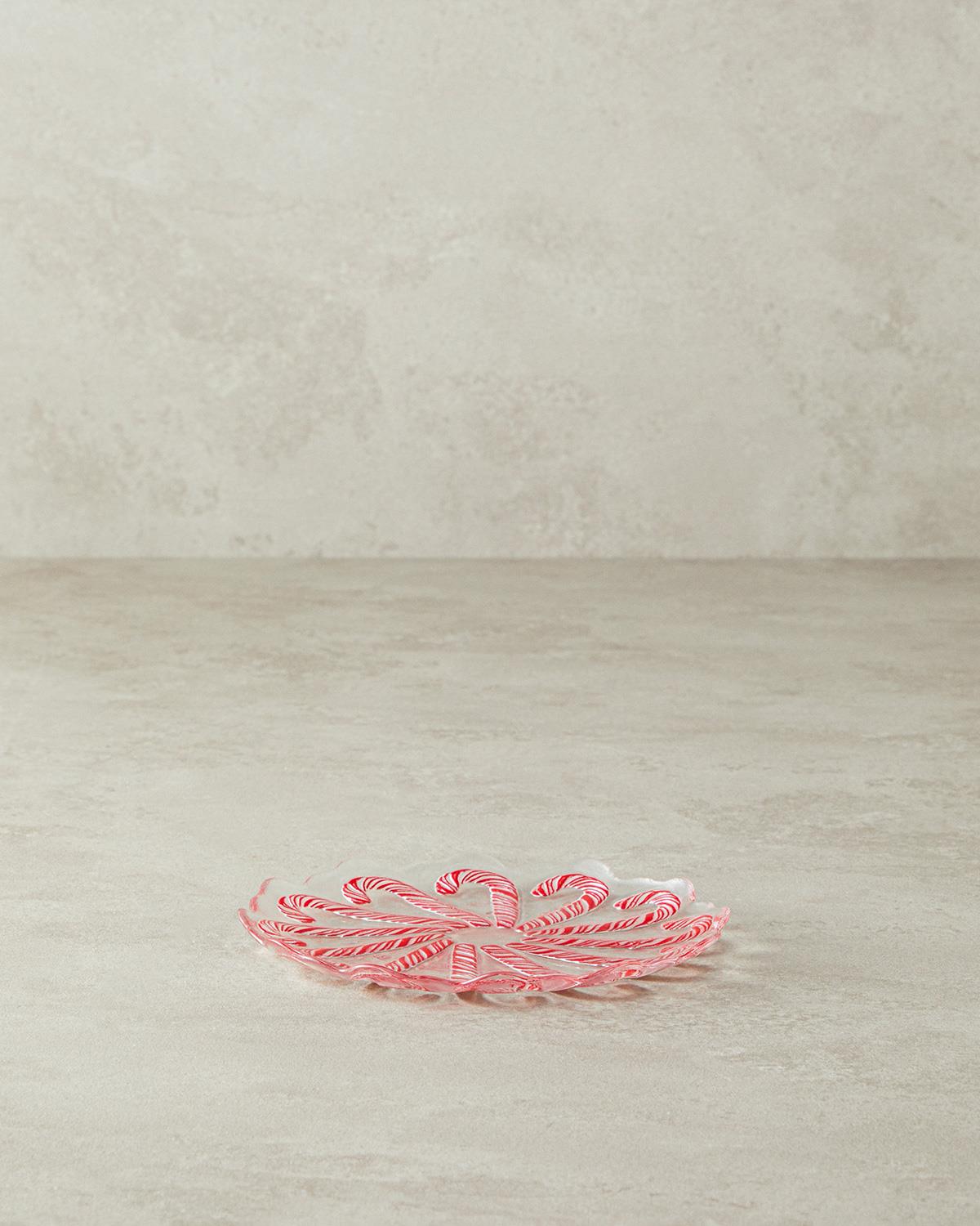 Candy Cane Cam Pasta Tabağı 17 cm Kırmızı