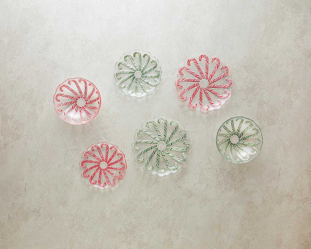 Candy Cane Cam Pasta Tabağı 17 cm Kırmızı