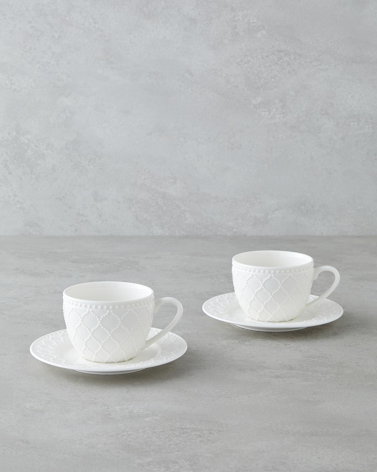 Carmen New Bone China 4 Parça 2 Kişilik Çay Fincanı Takımı 220 ml Beyaz