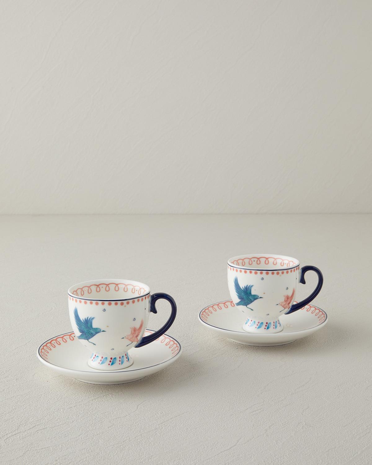 Carnaval Birds New Bone China Kahve Fincan Takımı Mavi