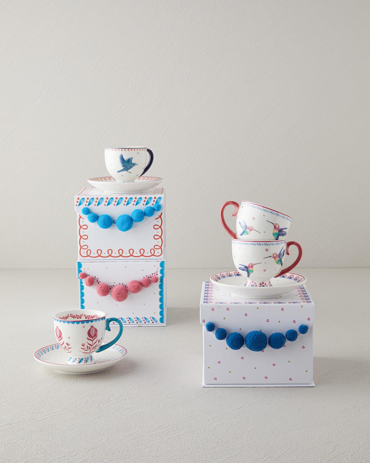 Carnaval Birds New Bone China Kahve Fincan Takımı Mavi