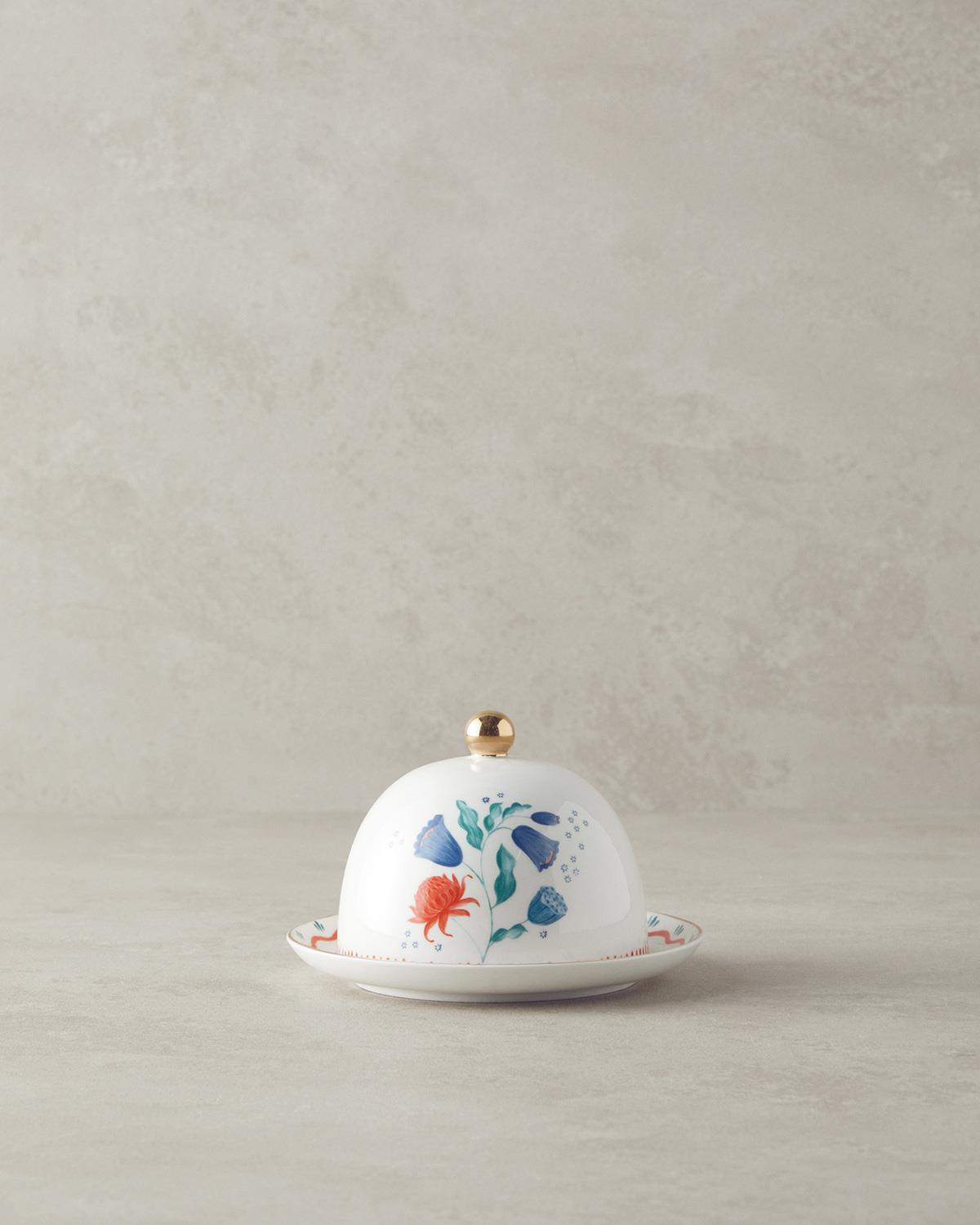 Carnival Time New Bone China Tereyağlık Beyaz - Mavi
