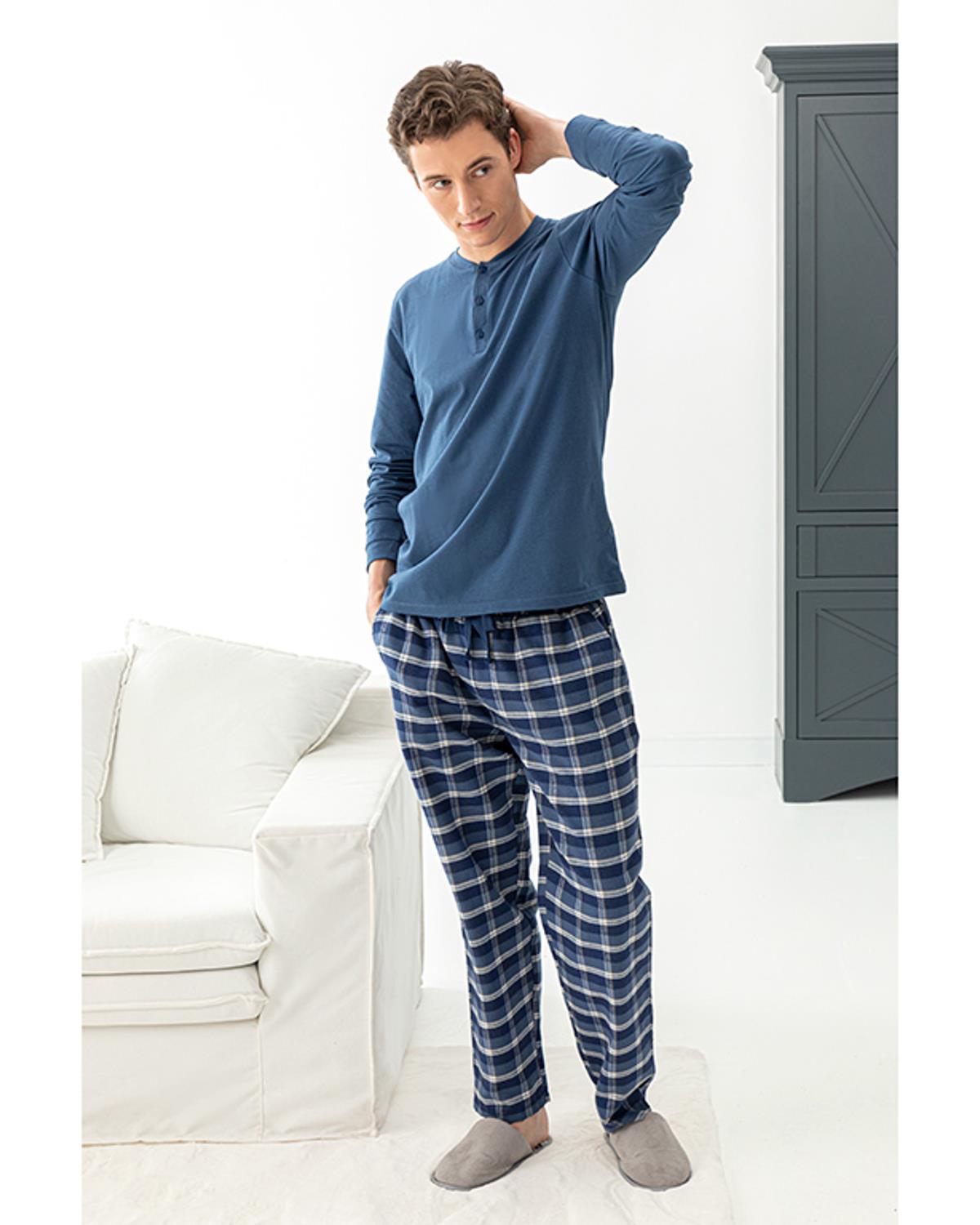 Casual Flanel Erkek Pijama Takımı M Lacivert