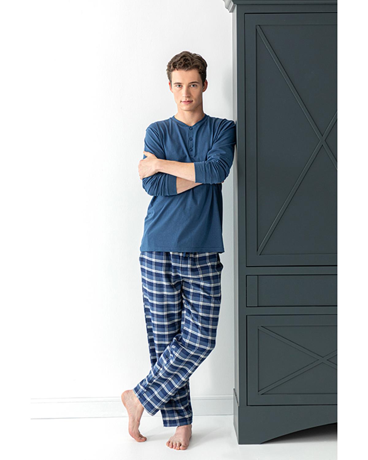 Casual Flanel Erkek Pijama Takımı M Lacivert