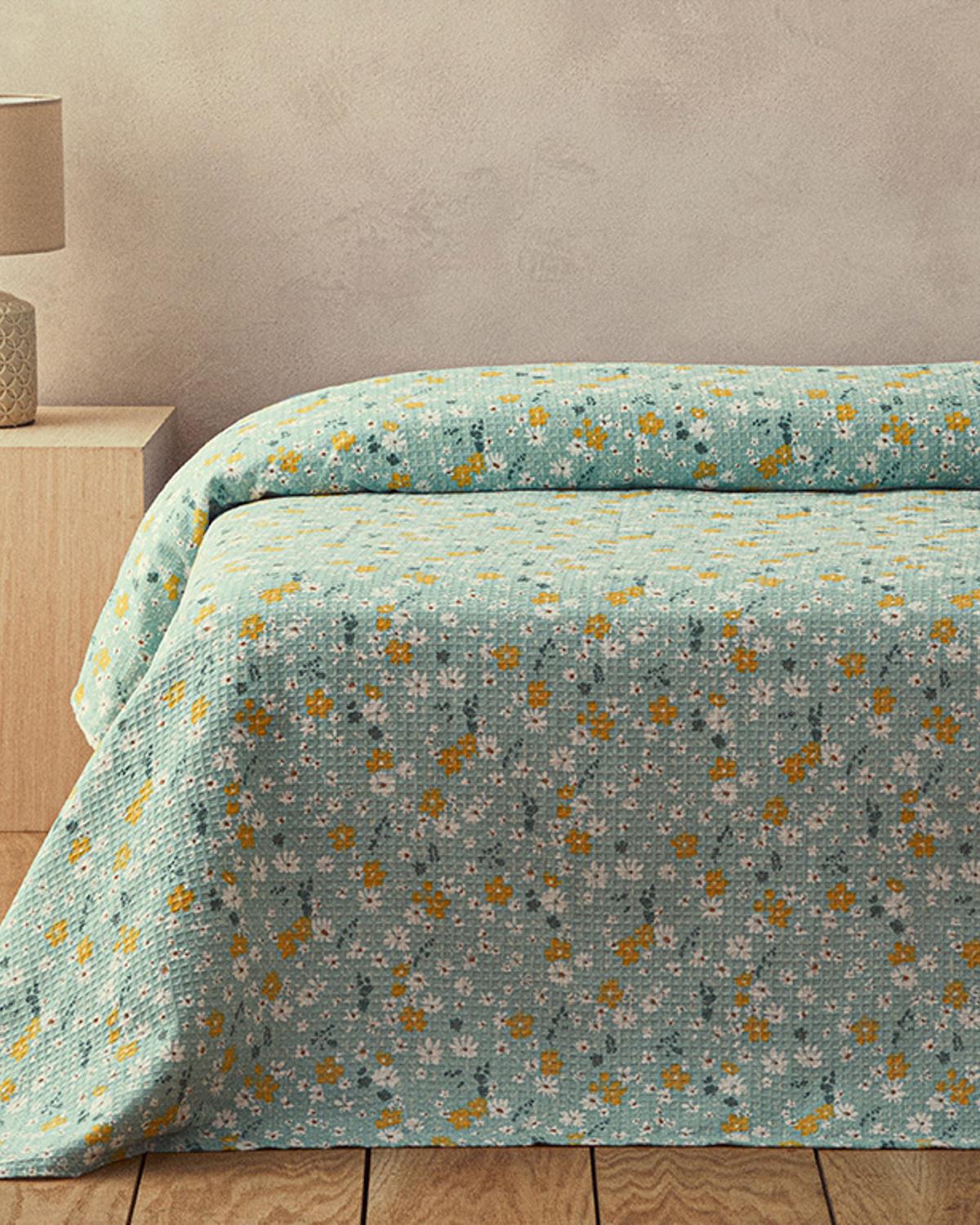 Chamomile Baskılı Tek Kişilik Pike Seledon