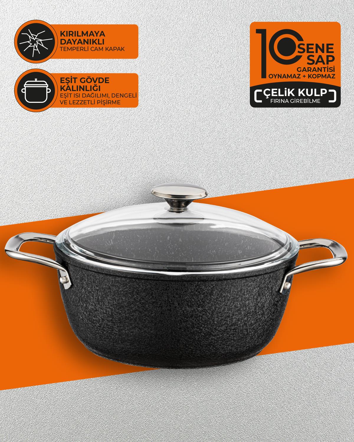 Charm Granit 7 Parça Tencere Seti Siyah