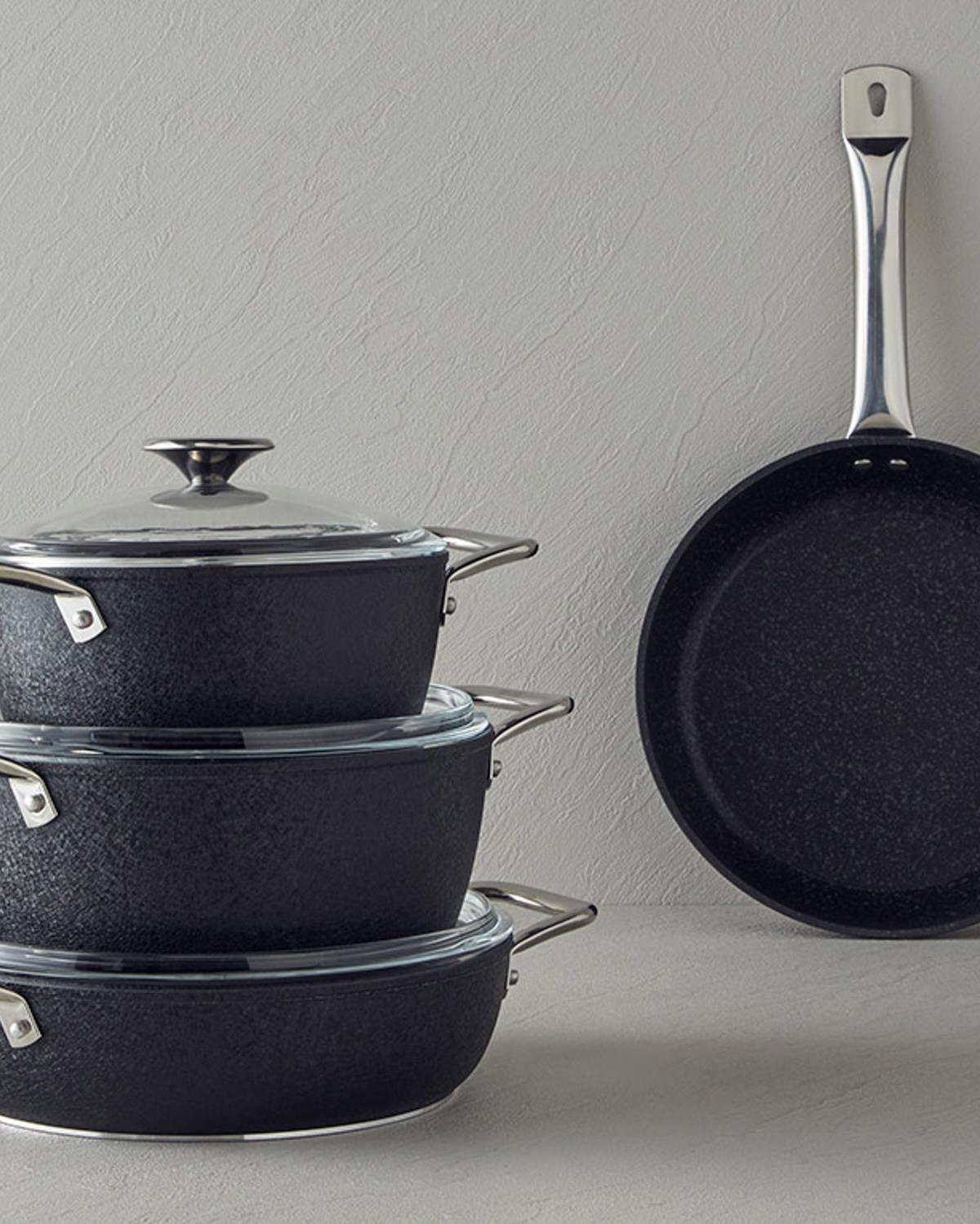 Charm Granit 7 Parça Tencere Seti Siyah