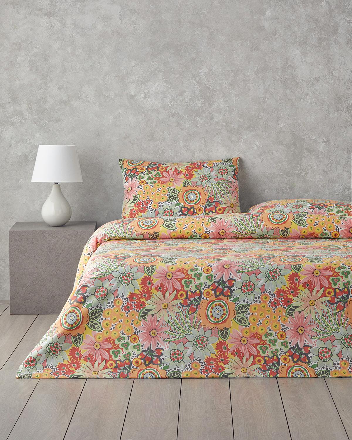 Charming Blossoms Kolay Ütülenir Çift Kişilik Nevresim Takımı 200x220 cm Pembe - Turuncu