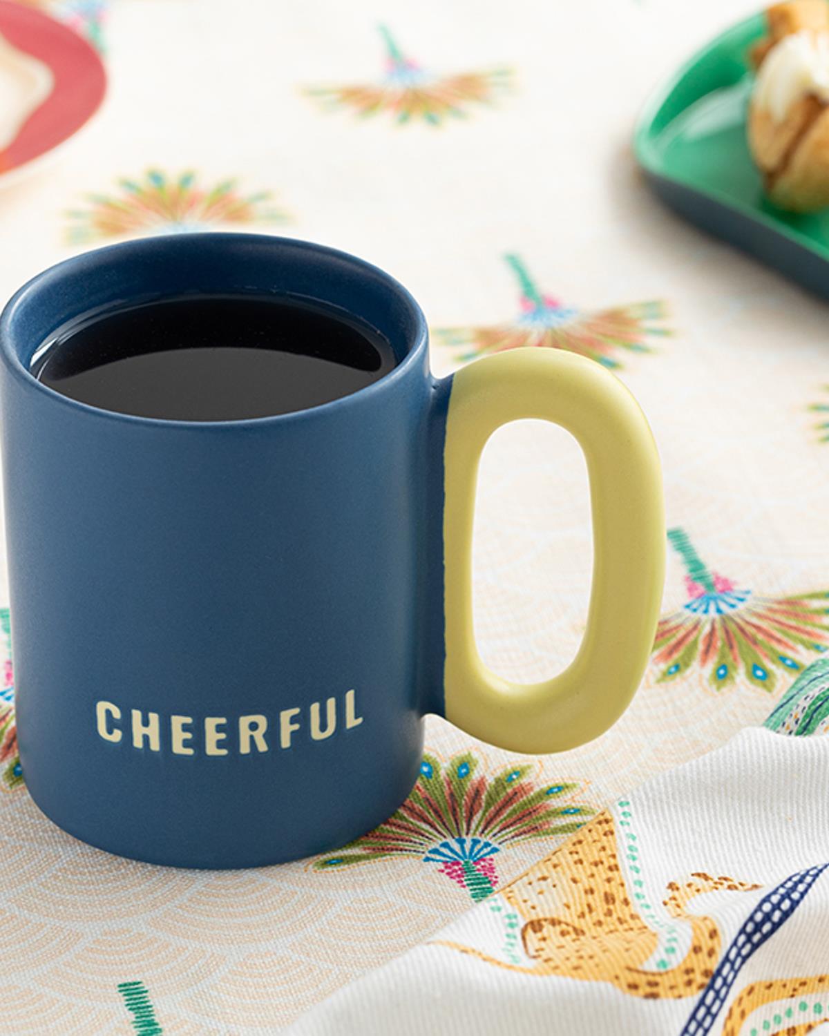 Cheerful New Bone China Kupa 350 ml Sarı-Lacivert