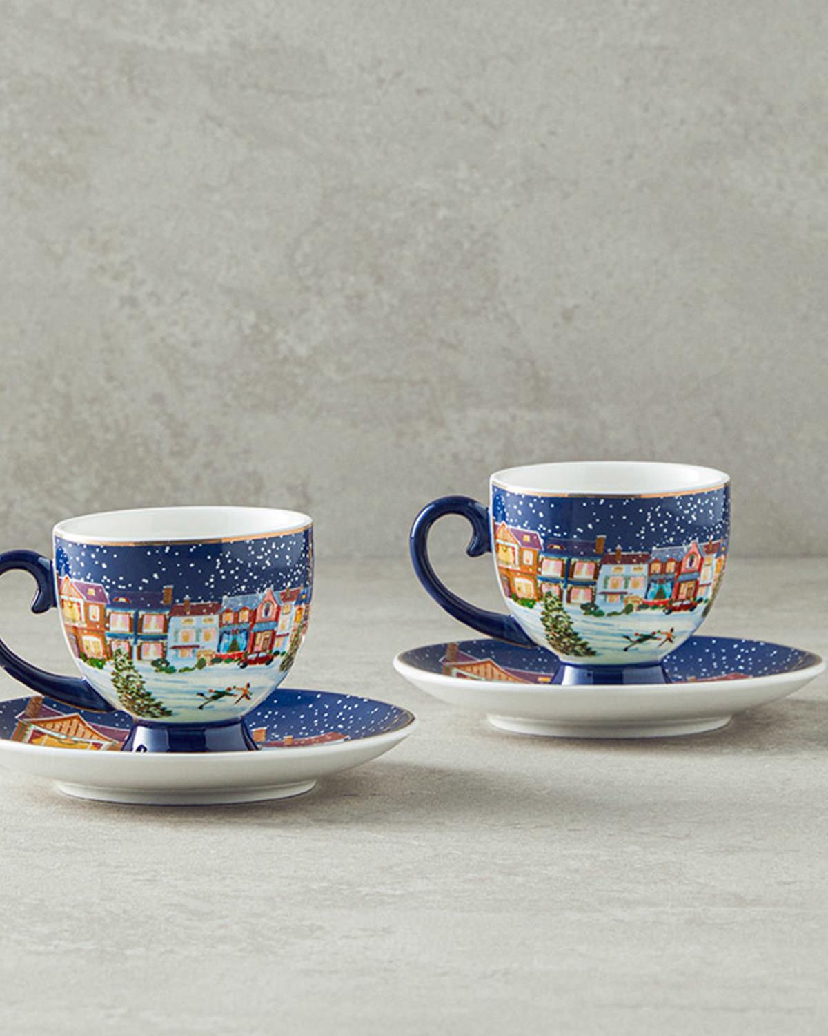 Cheerful Night New Bone China 4 Parça 2 Kişilik Kahve Fincan Takımı Lacivert