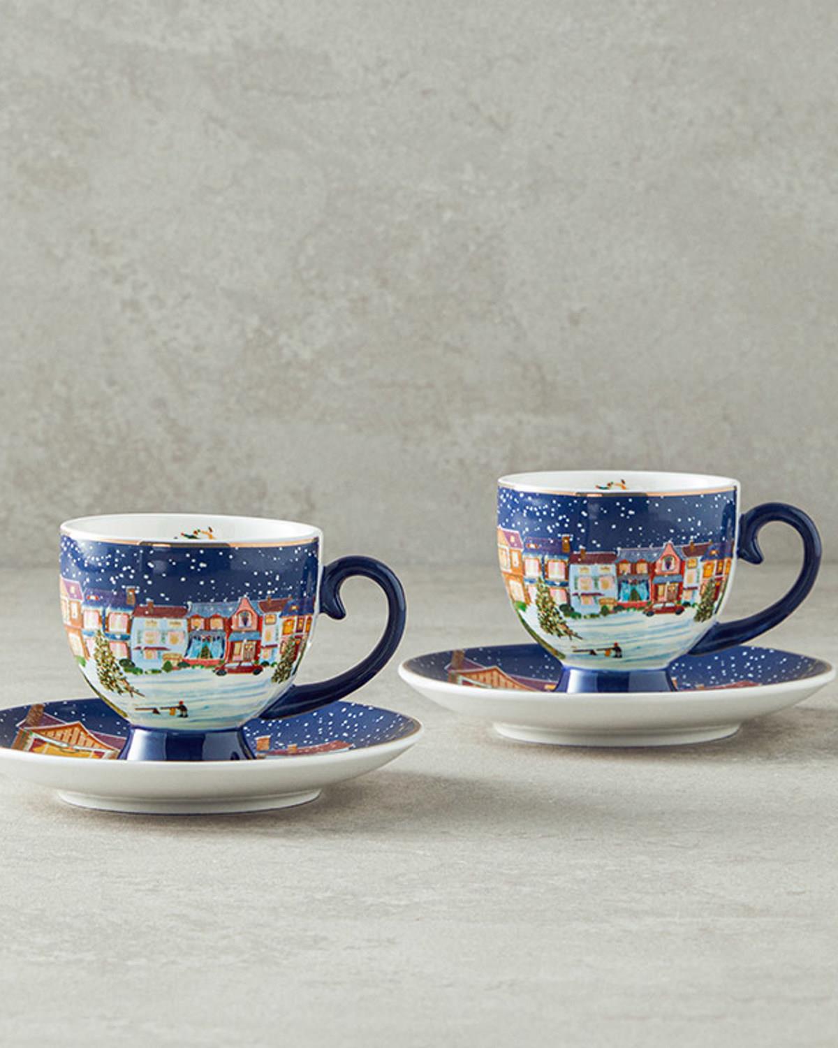 Cheerful Night New Bone China 4 Parça 2 Kişilik Kahve Fincan Takımı Lacivert