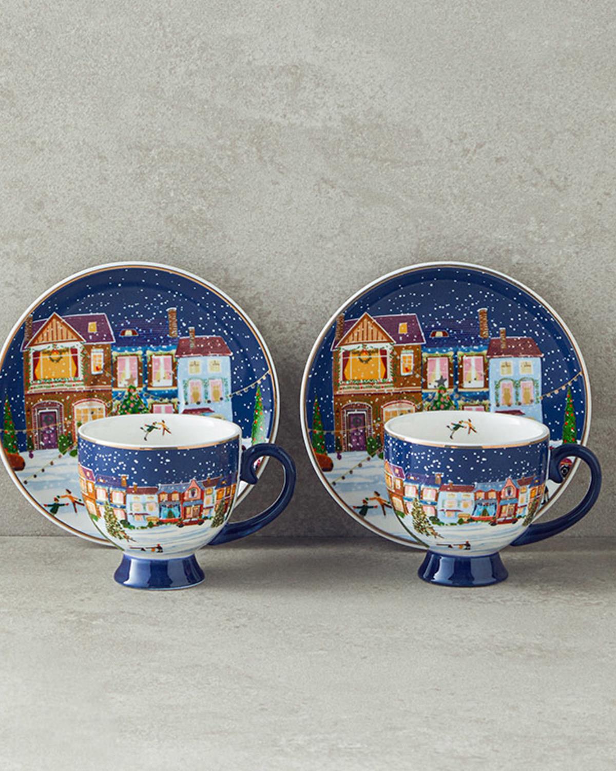 Cheerful Night New Bone China 4 Parça 2 Kişilik Kahve Fincan Takımı Lacivert
