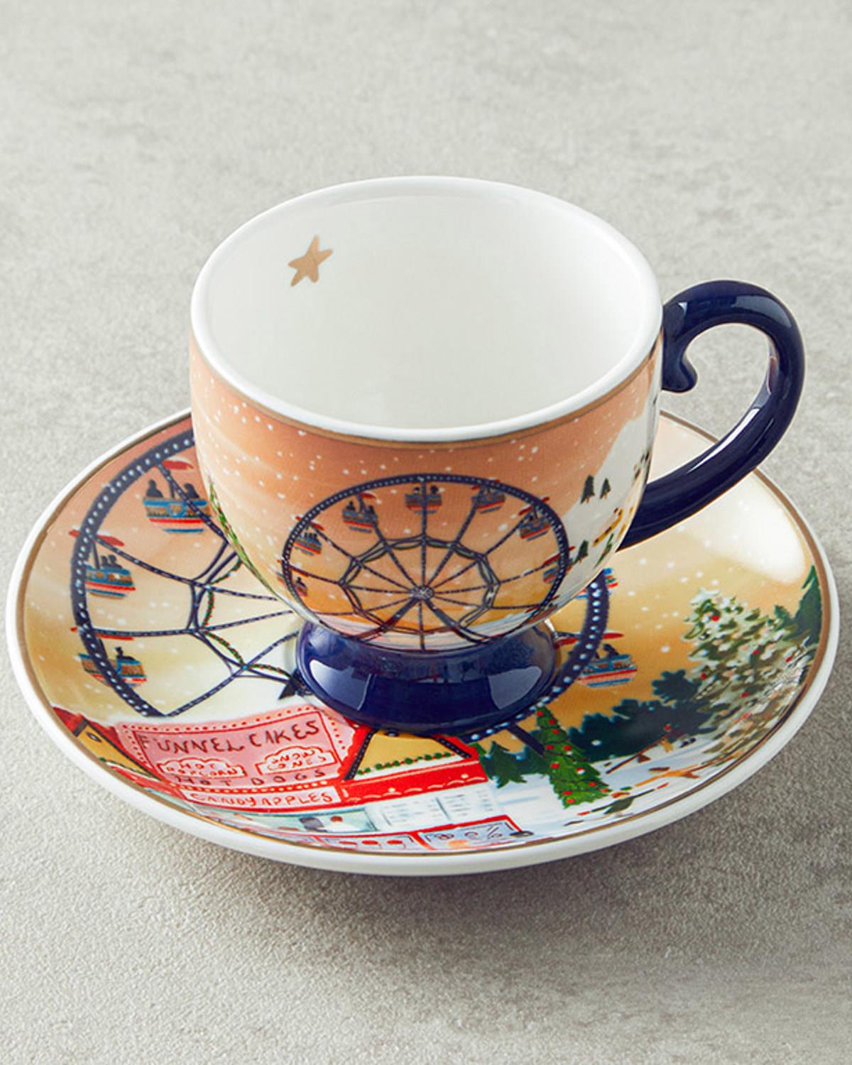 Cheerful Sunset New Bone China 4 Parça 2 Kişilik Kahve Fincan Takımı Renkli