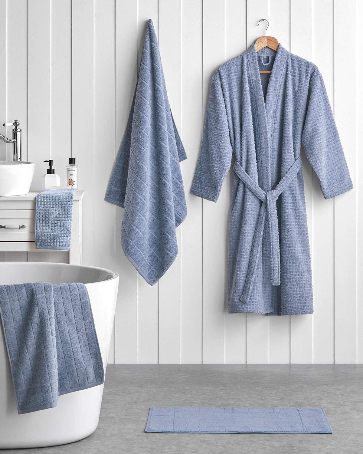 Chequer %100 Pamuk Banyo Havlusu 80x150 cm Mavi