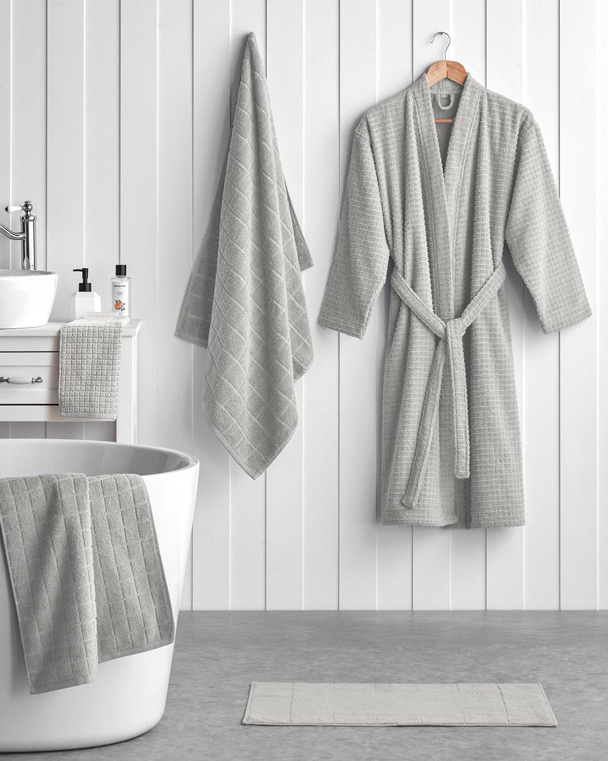 Chequer %100 Pamuk Banyo Havlusu 80x150 cm Gri