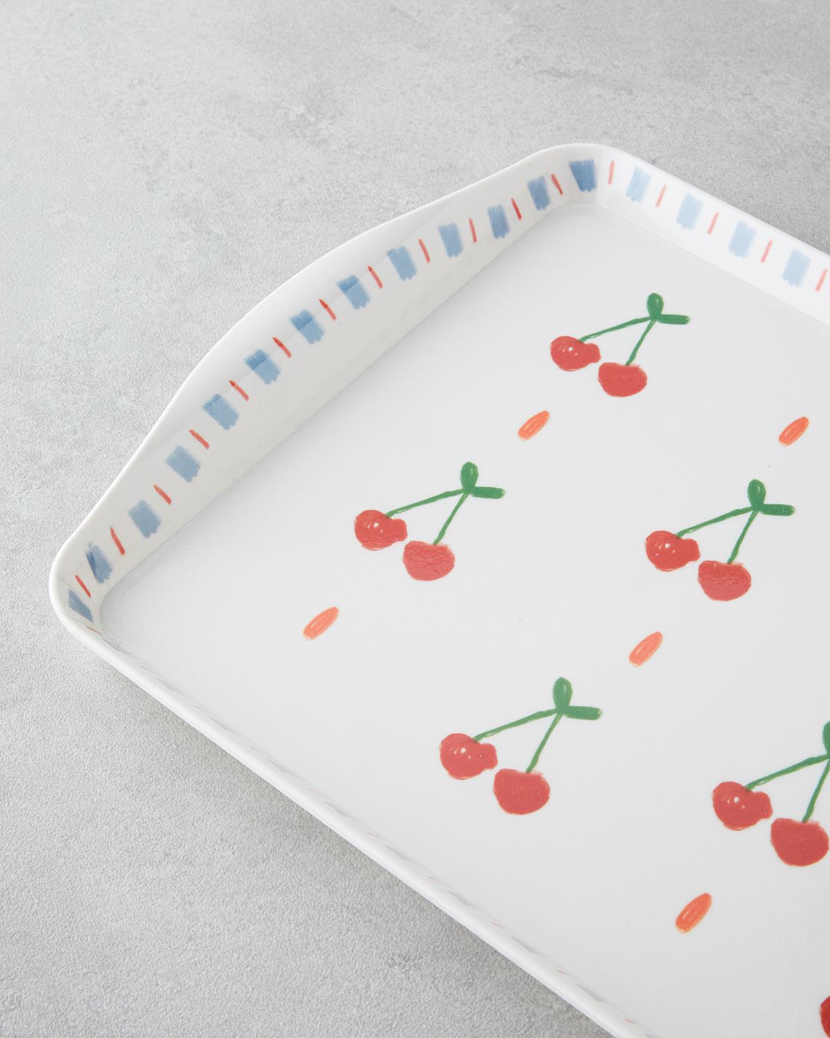 Cherries Melamin Tepsi 24x39 Cm Kırmızı