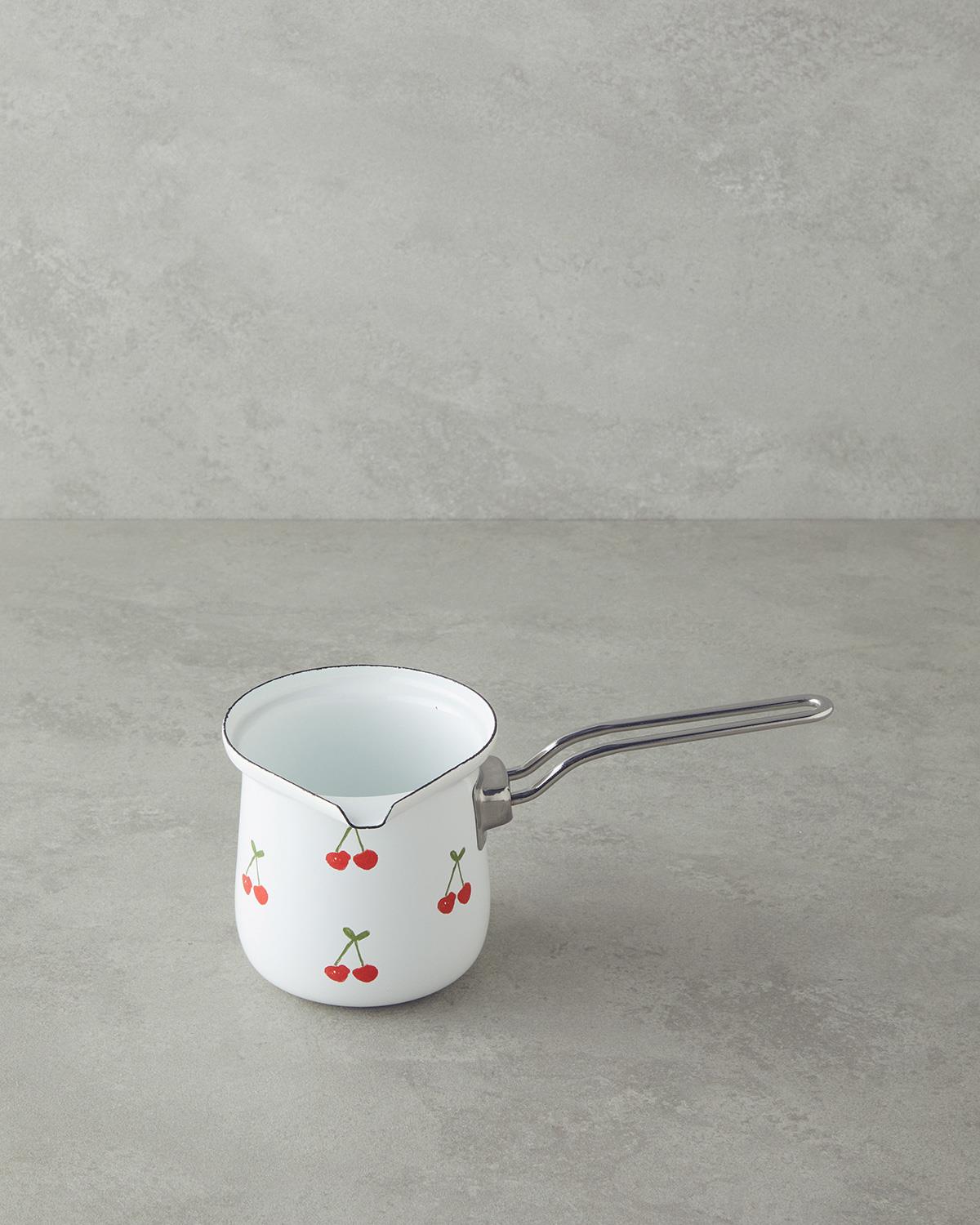 Cherry Dream Emaye Cezve 10 cm Beyaz