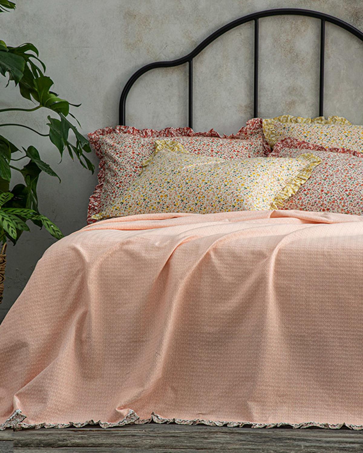 Chic Blossom Fırfırlı Kopanakili Çift Kişilik Pike Pembe