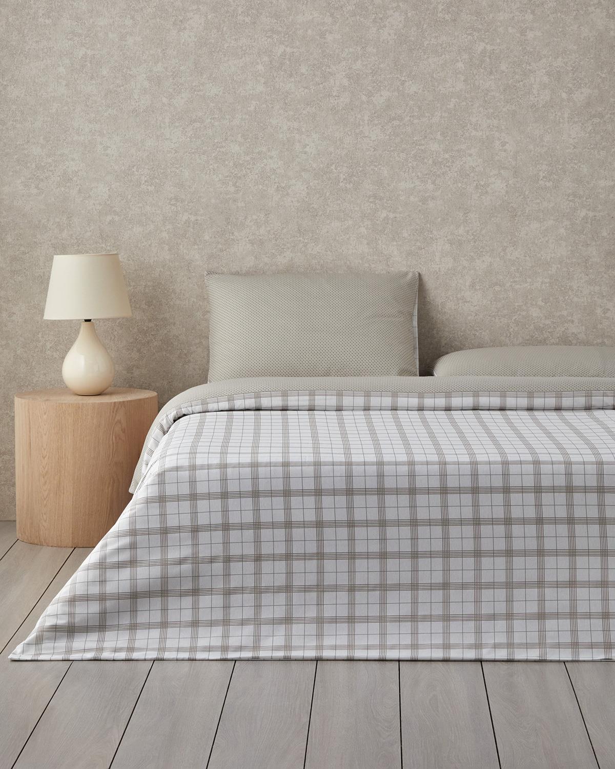 Chic Check Kolay Ütülenir Çift Kişilik Nevresim Takımı 200x220 cm Bej