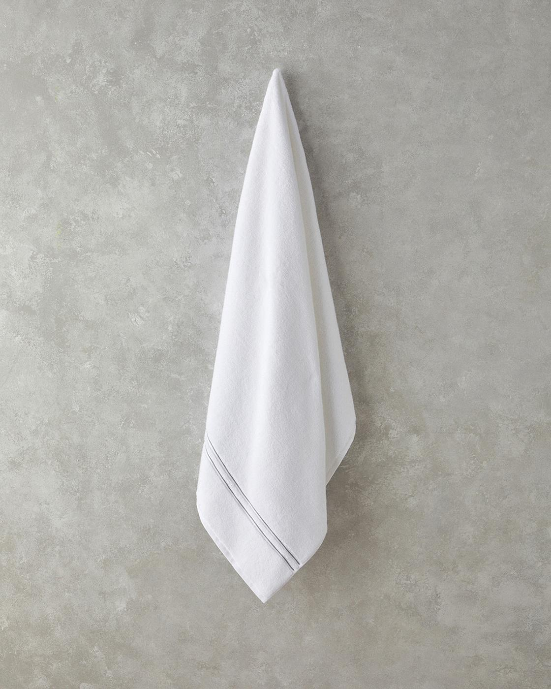 Chic Stripe Pamuklu Nakışlı Banyo Havlusu 90x150 cm Beyaz