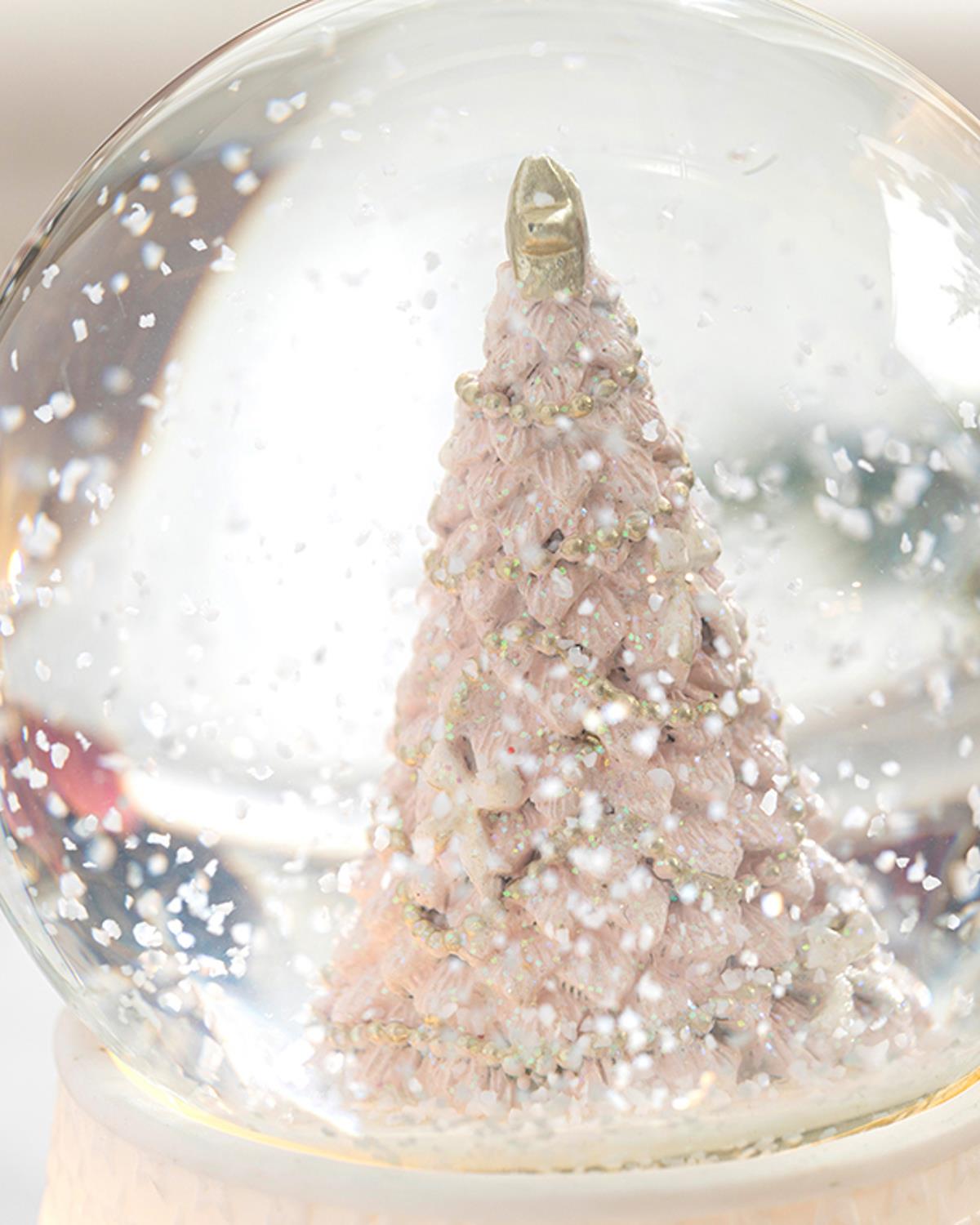 Christmas Tree Ledli Kar Küresi 10x10x14 cm Pembe - Beyaz