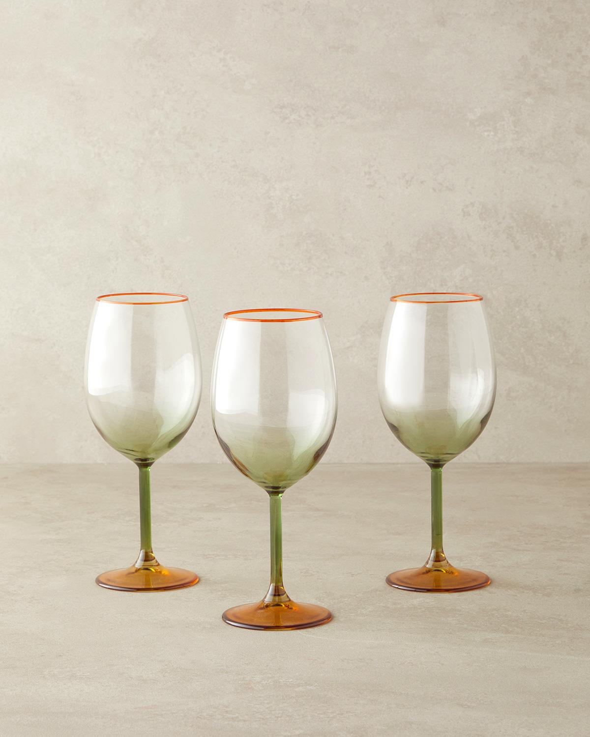 Citrus Cam 3'lü Kadeh 440 ml Amber-Yeşil