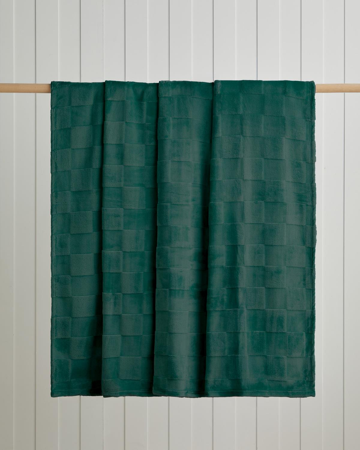 Classic Check Jakarlı Supersoft Çift Kişilik Battaniye 200x220 cm Koyu Yeşil