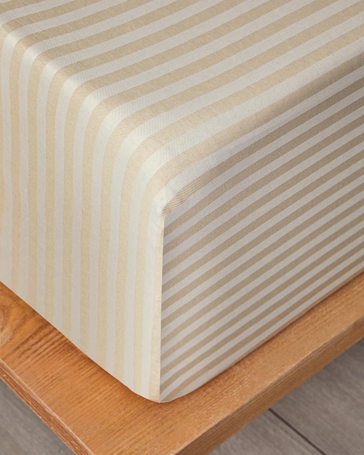 Classy Stripe Twill Çift Kişilik Lastikli Çarşaf Bej