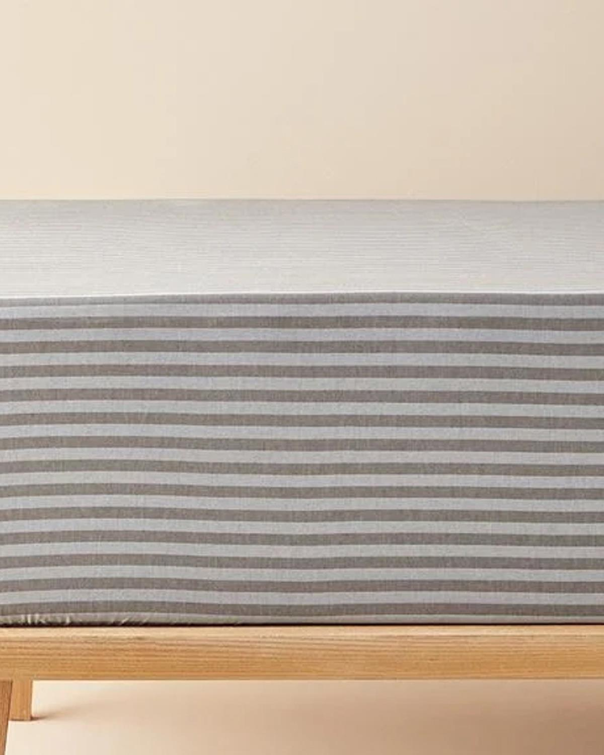 Classy Stripe Twill Tek Kişilik Lastikli Çarşaf Antrasit