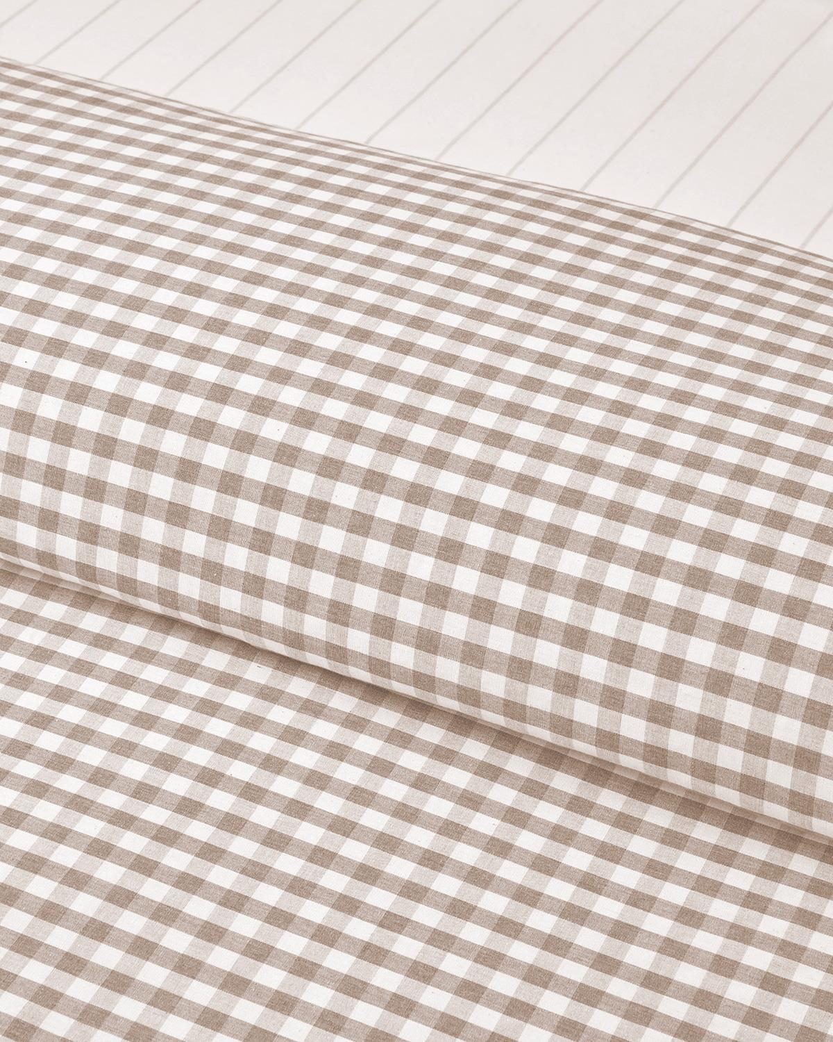 Clouded Grid İpliği Boyalı Çift Kişilik Nevresim Takımı 200x220 cm Bej