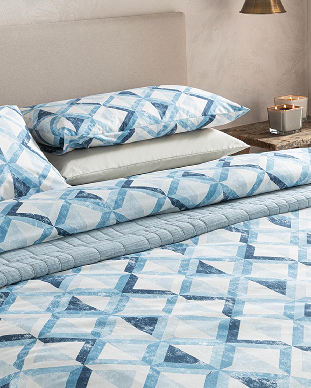 Cloudy Argyle Kolay Ütülenir Çift Kişilik Nevresim Takımı Mavi