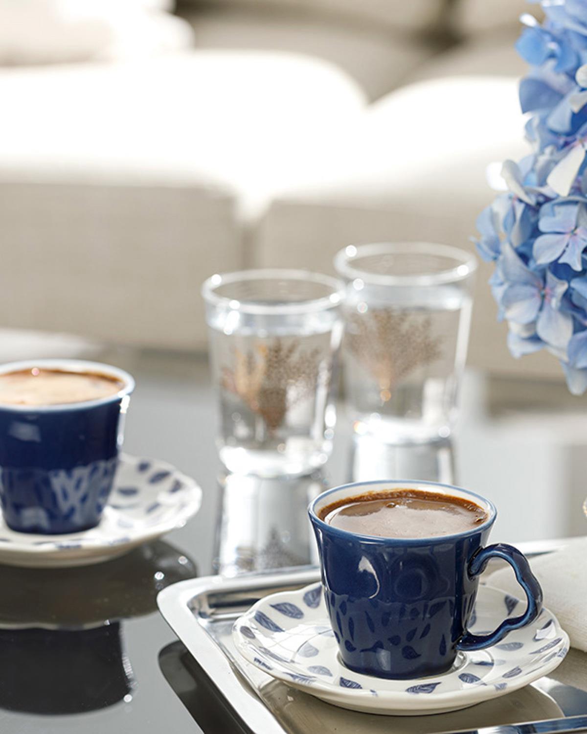 Clover Leaf Porselen 2'li Kahve Fincan Takımı Beyaz - Mavi