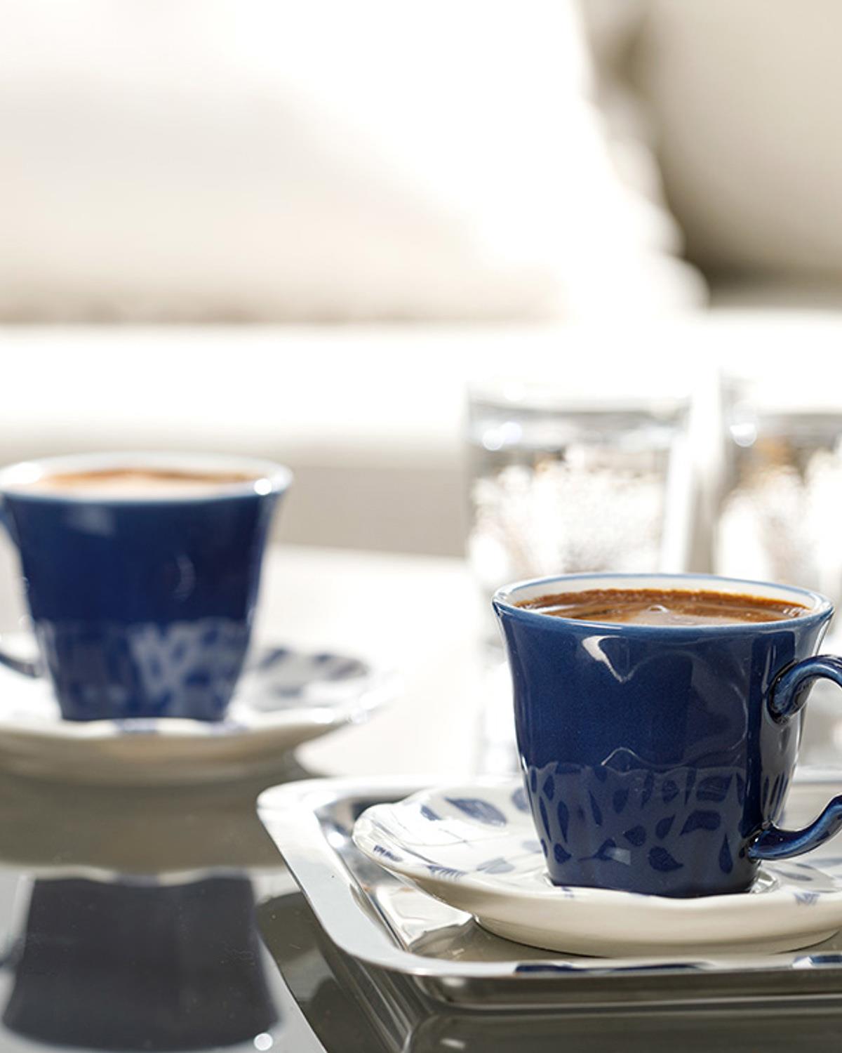 Clover Leaf Porselen 2'li Kahve Fincan Takımı Beyaz - Mavi