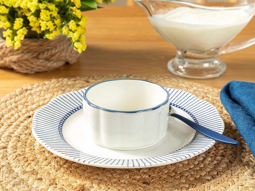 Clover White Porselen Sufle Kabı Beyaz - Mavi