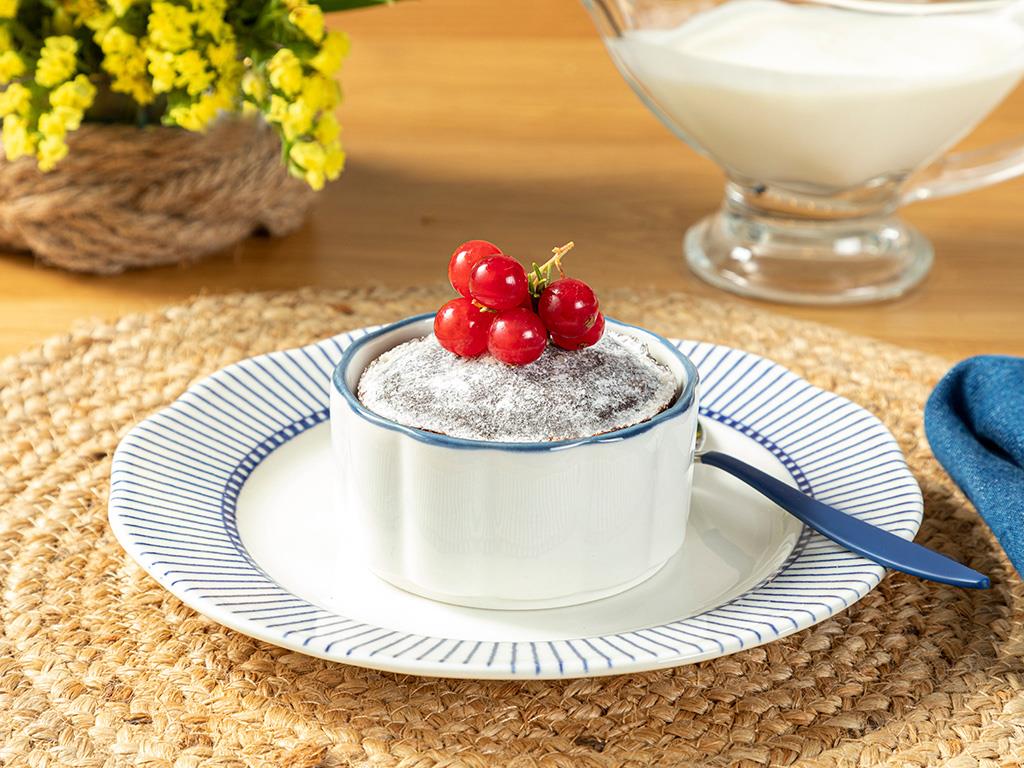 Clover White Porselen Sufle Kabı Beyaz - Mavi