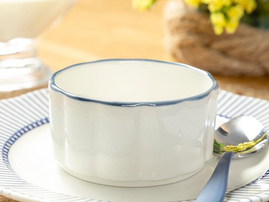 Clover White Porselen Sufle Kabı Beyaz - Mavi