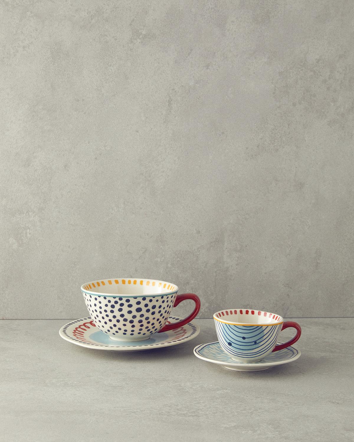 Coachella Blend Stoneware 4 Parça 2 Kişilik Çay Fincanı Takımı Mavi-Terracotta