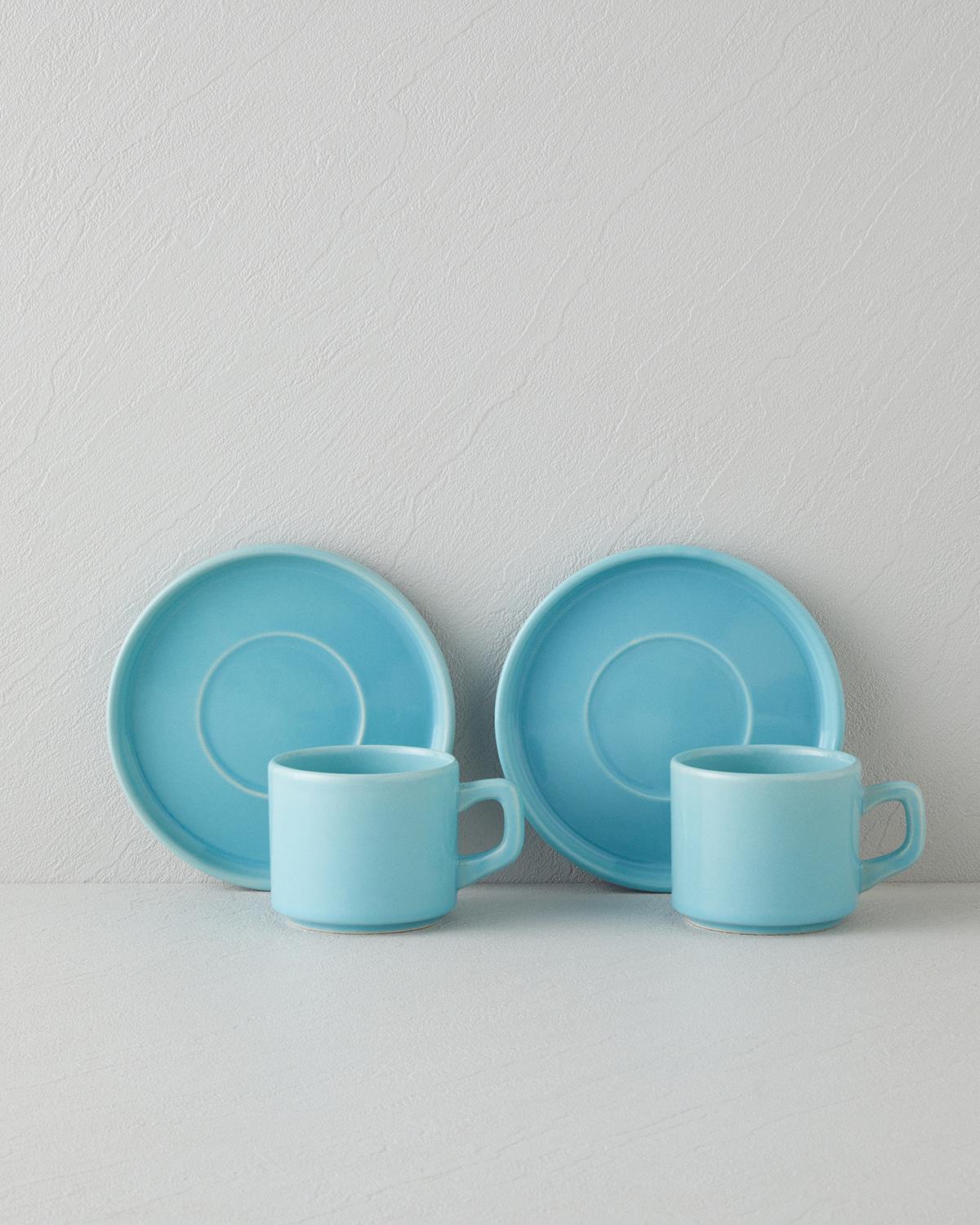 Coastal Bliss Seramik 4 Parça 2 Kişilik Çay Fincanı Takımı 184 ml Açık Mavi