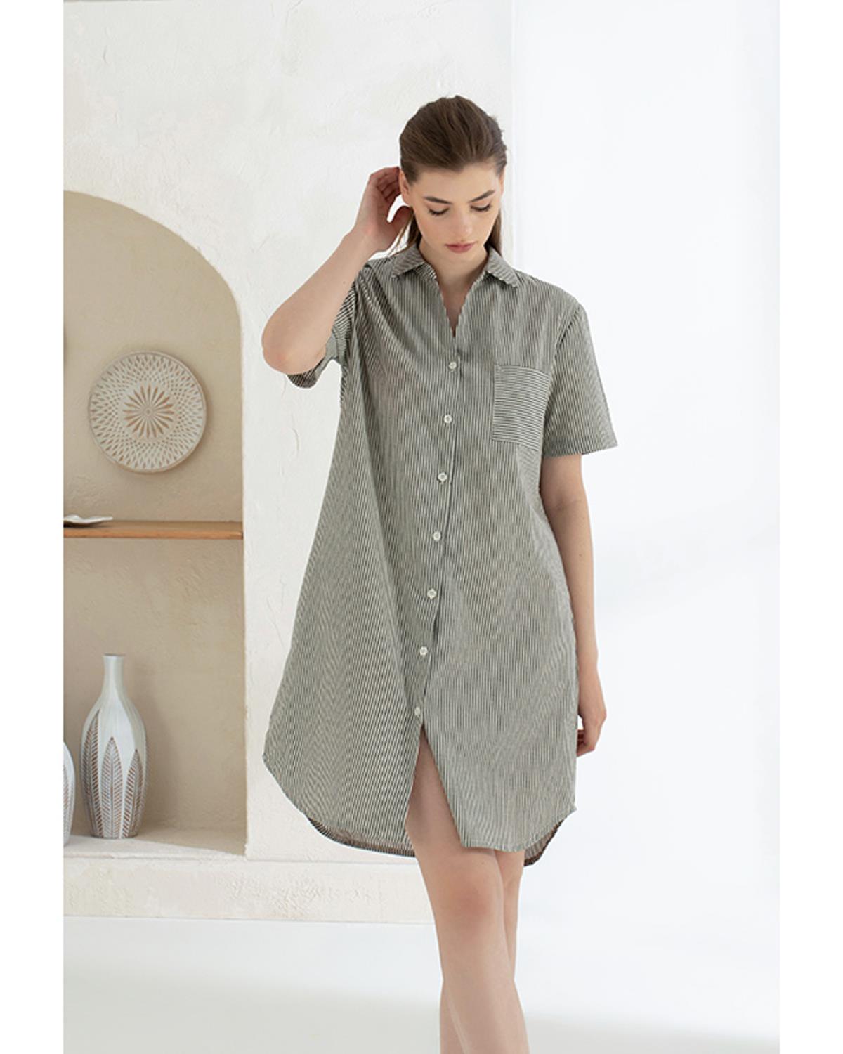Coastal Shirt Pamuk Kadın Gecelik İndigo