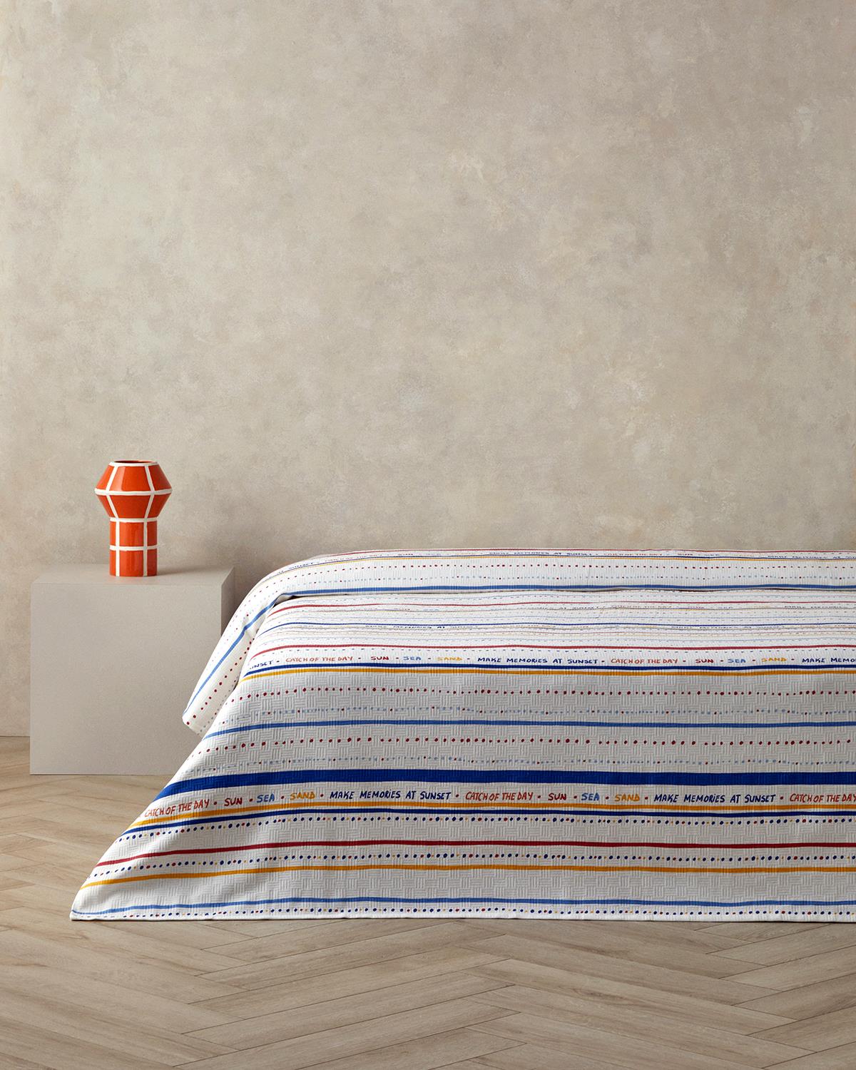 Coastal Stripe Tek Kişilik Pike Kırmızı