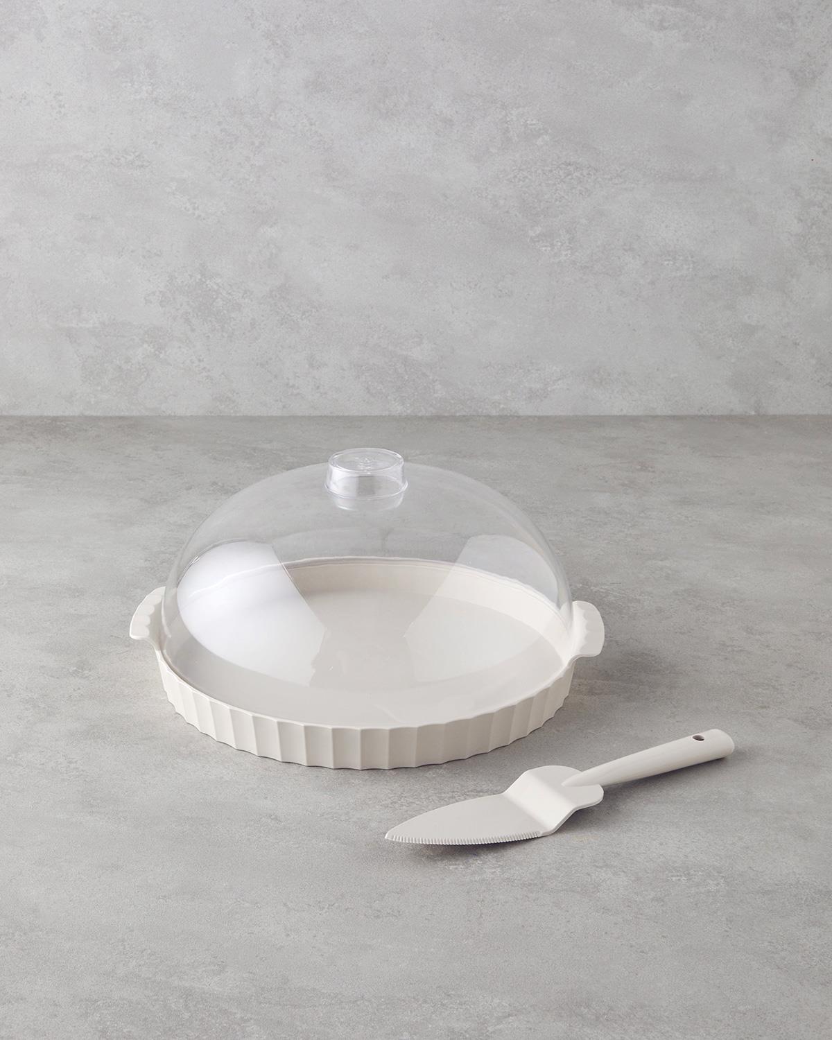 Colessa PP-Kristal Kapaklı Kek Standı 35 cm Krem