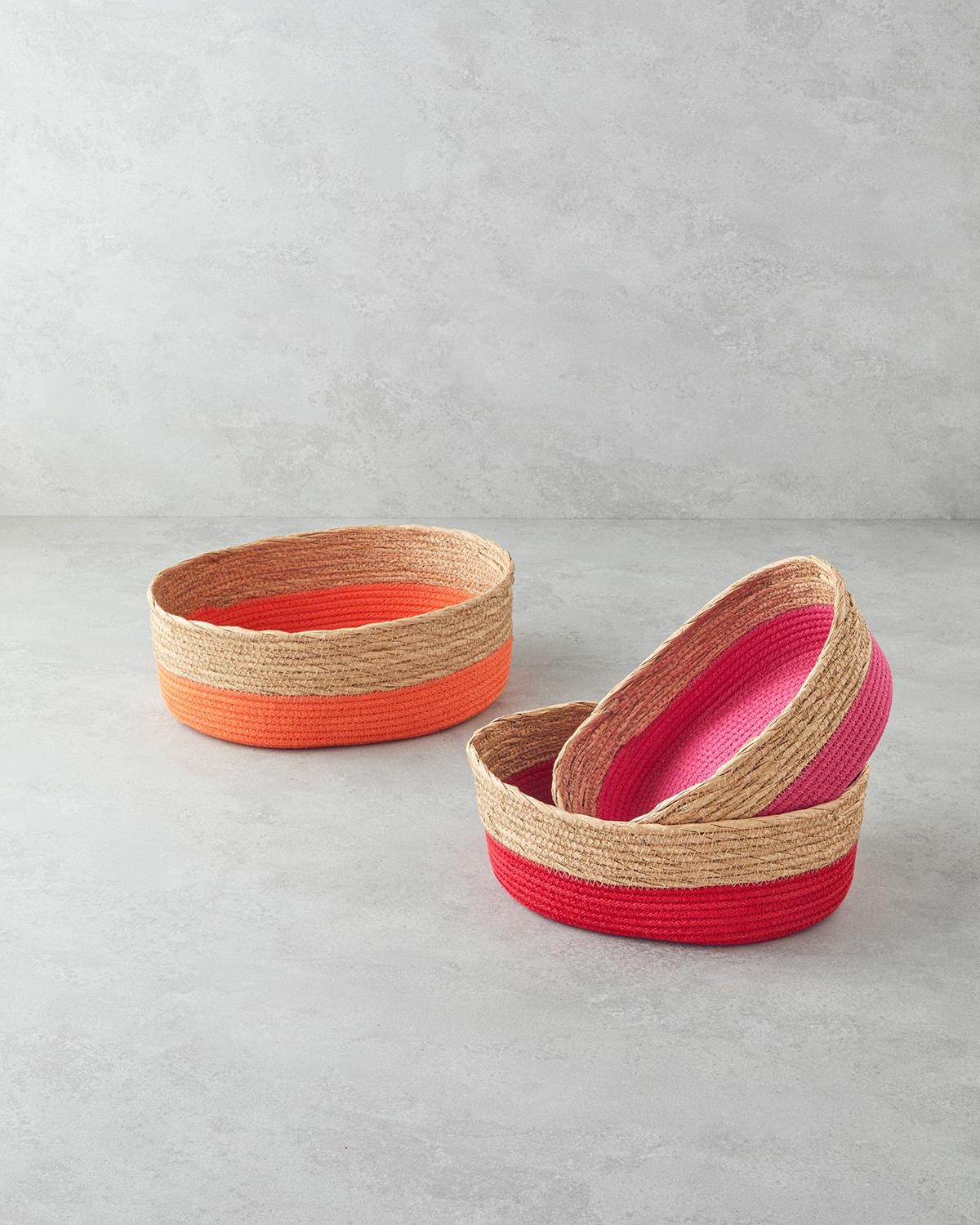 Colorful Lines Kağıt İp Sepet 24x18x8 cm Pembe