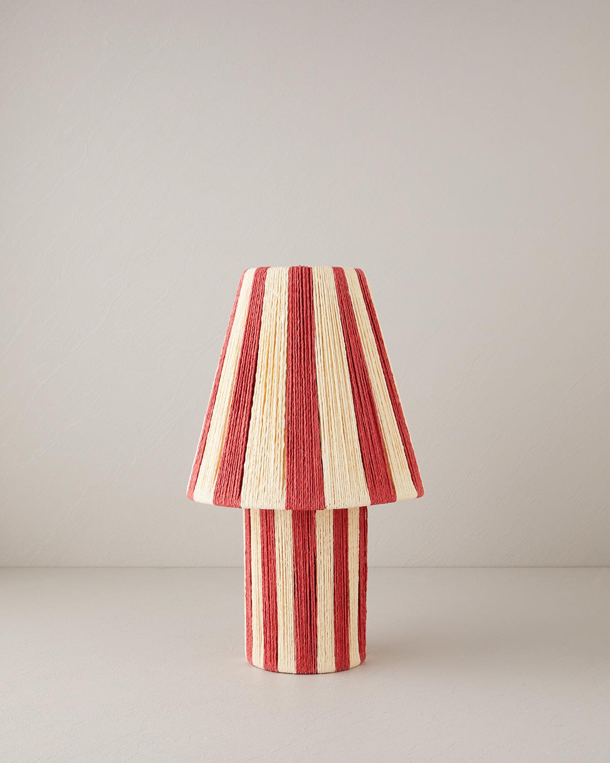 Colorful Striped Kağıt İp Abajur 12x25x43 cm Kırmızı - Krem