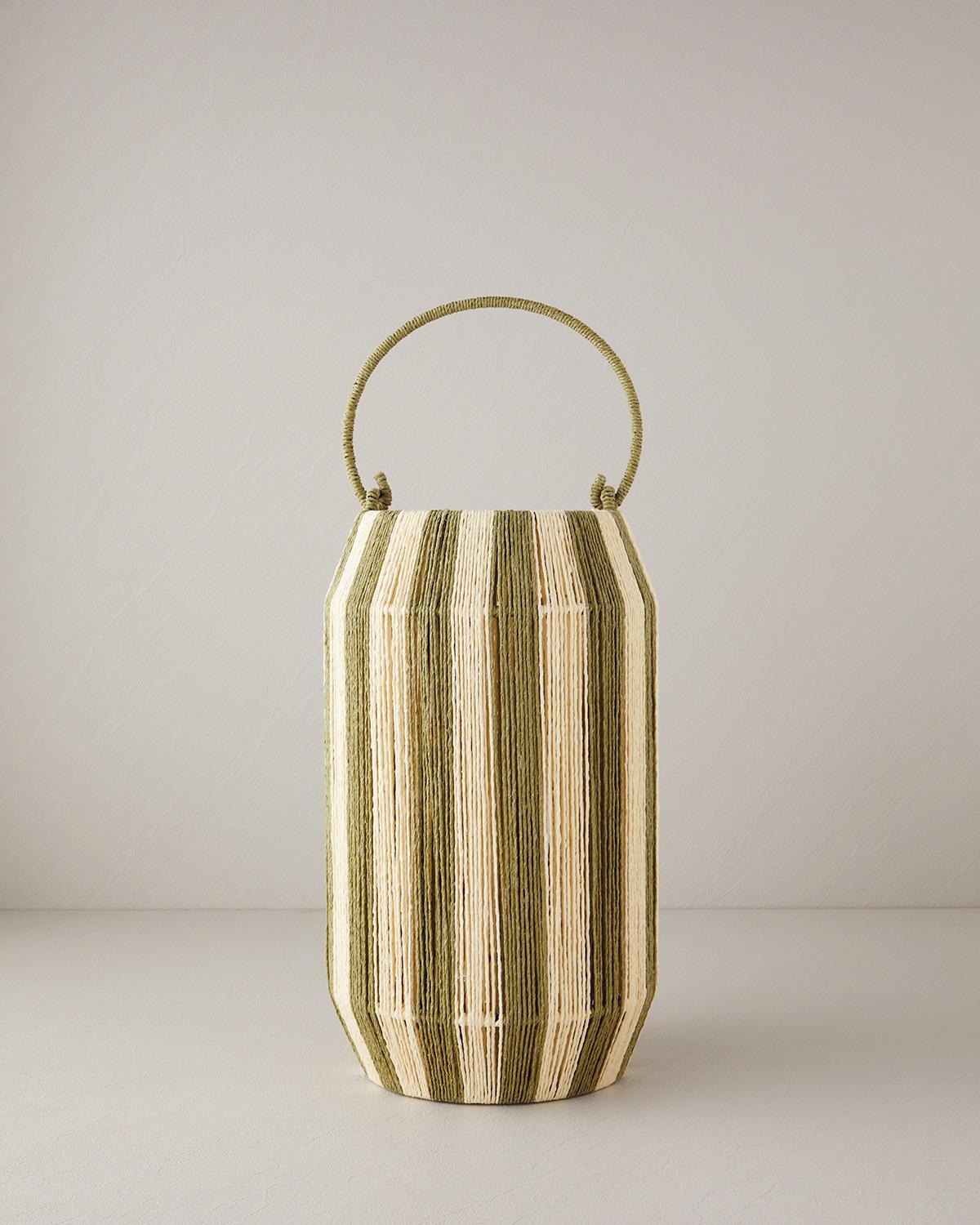 Colorful Striped Kağıt İp Fener 16x20x38 cm Natural Yeşil