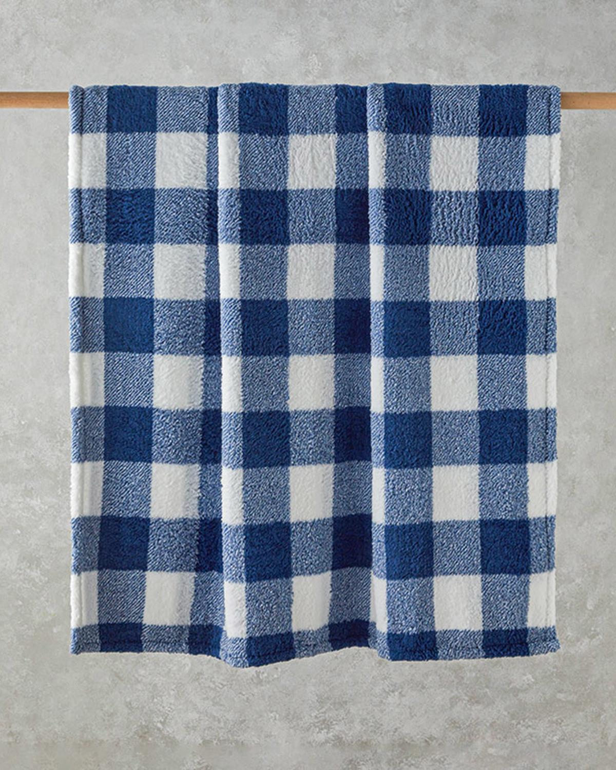 Comfort Plaid Baskılı Sherpa Battaniye Mavi