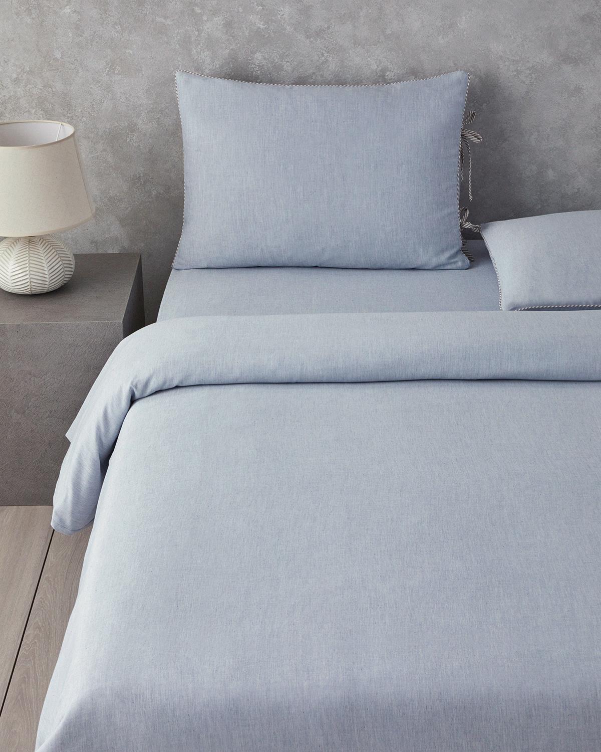Comfy Plain Çift Kişilik Nevresim Takımı Mavi - Bej
