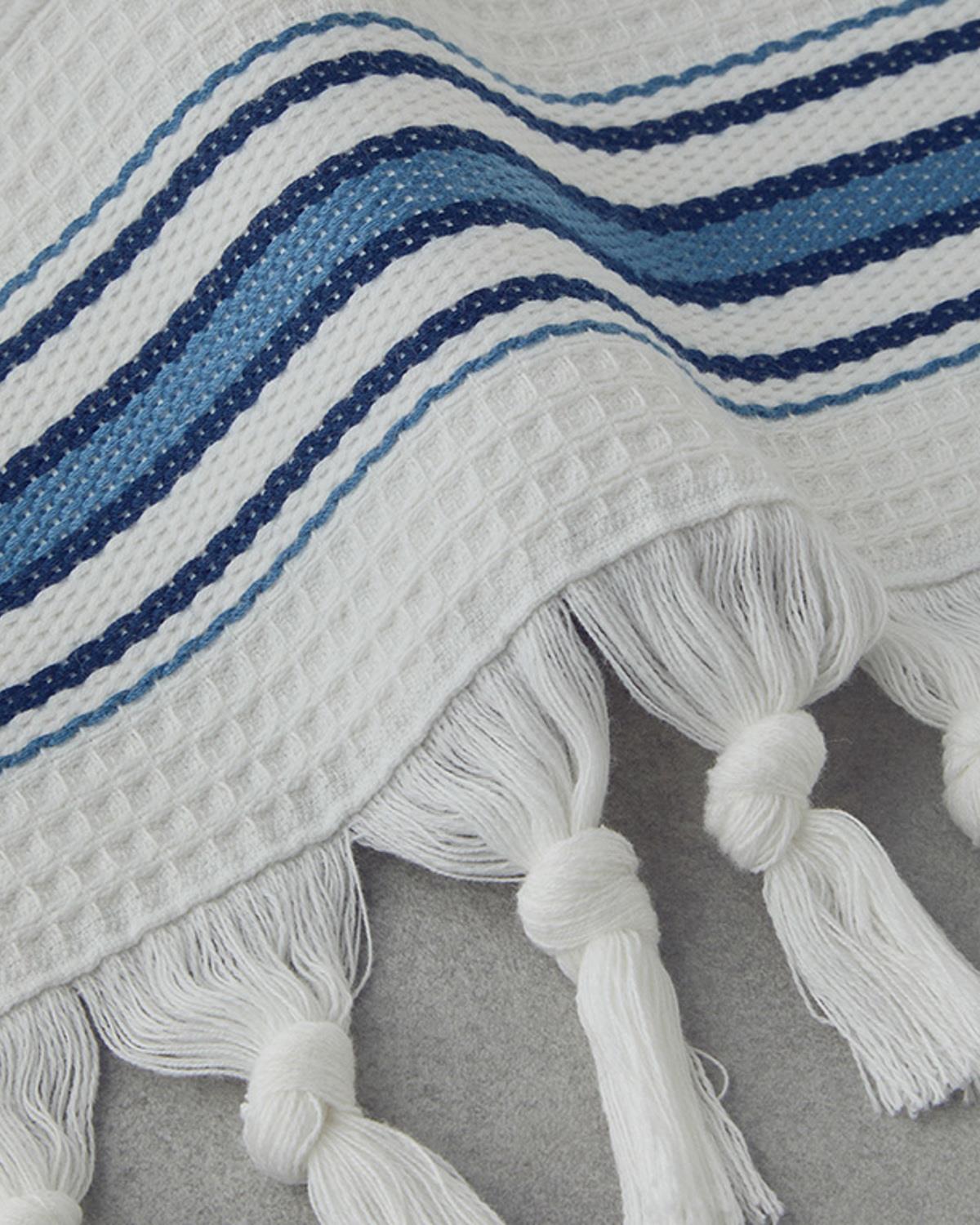 Cool Stripe Pamuklu Çizgili Banyo Havlusu Takımı Ekru - Mavi
